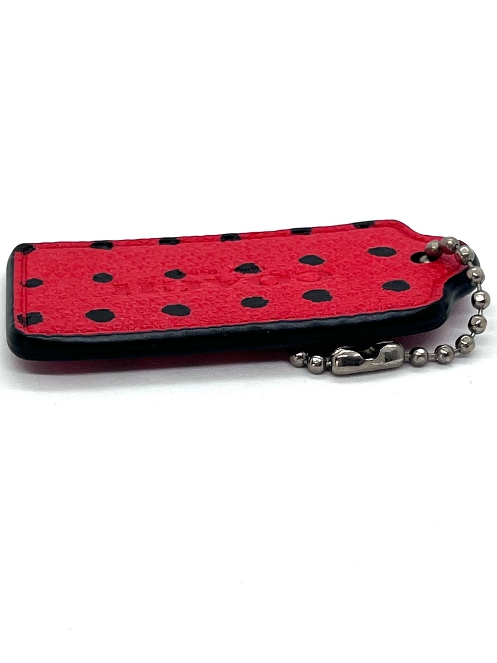 Coach Red Black Polka Dot Leather Hangtag Bag Charm Key Fob Rare Replacement - Picture 7 of 11